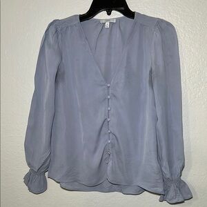 Joie Blue Puff Sleeve V-neck Blouse